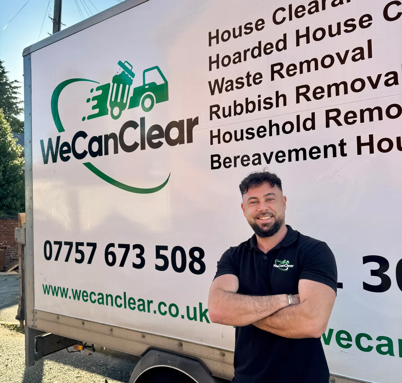 Nathan from We Can Clear standing beside the company van in Manchester